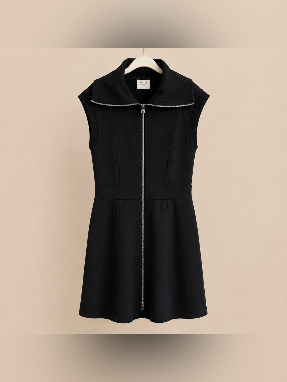 Varley DoubleSoft Zip Front Mini Dress Black Size Small
